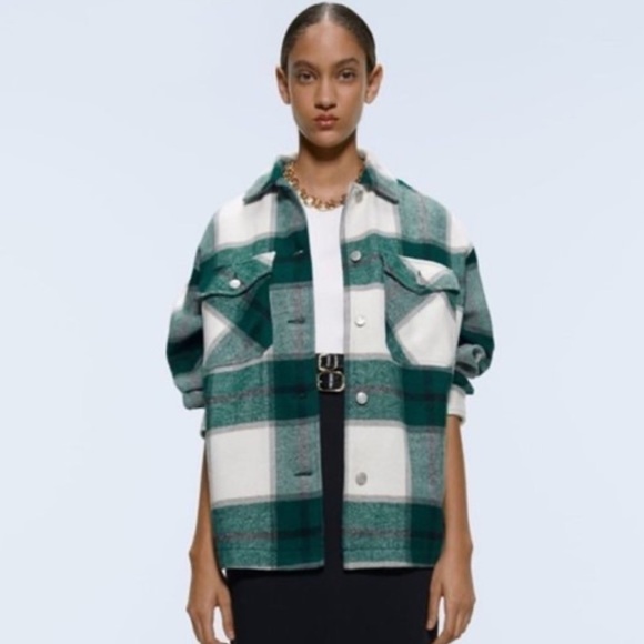 ZARA Green Plaid Overshirt Shacket - Picture 2 of 2